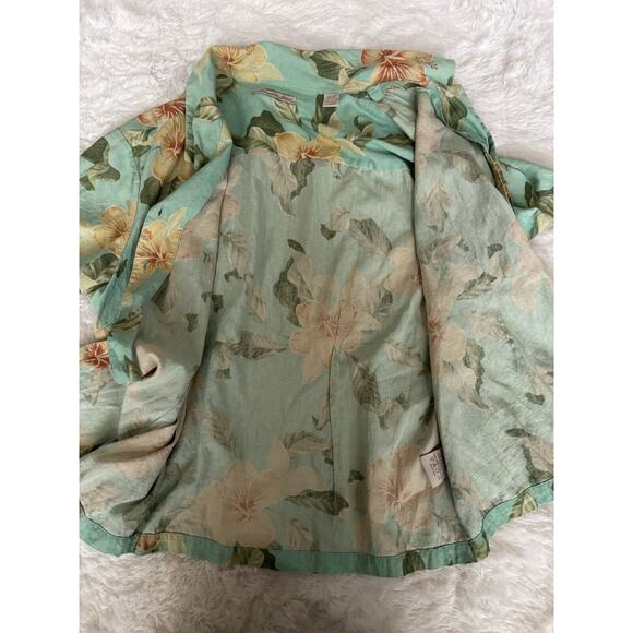Jamaica Jazz Women’s Sz. XL green tropical Design Silk Blend Button Up Shirt - Picture 2 of 12